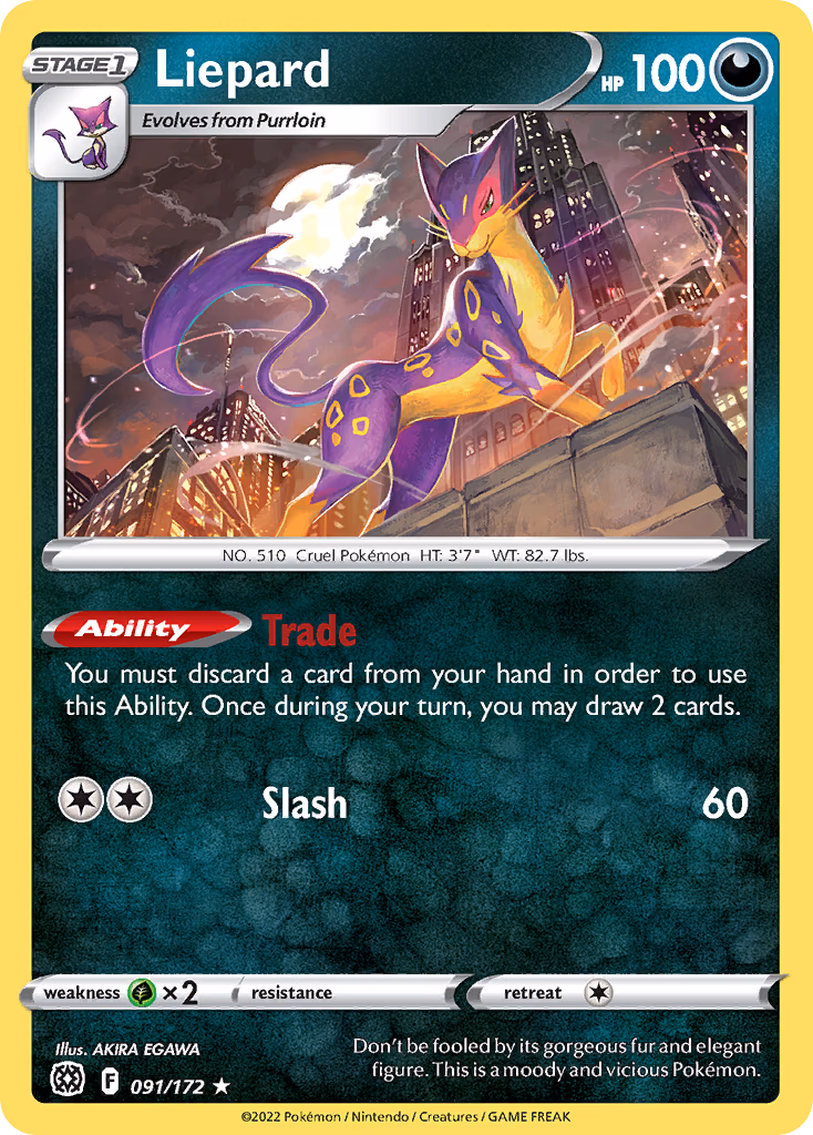 Liepard Pokemon card (091/172, Brilliant Stars)