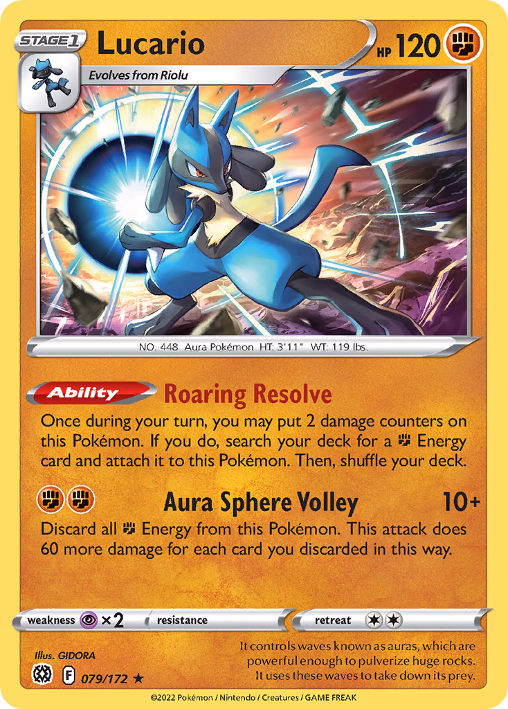 Lucario Pokemon card (079/172, Brilliant Stars)