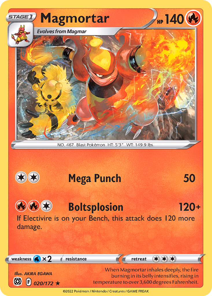 Magmortar Pokemon card (020/172, Brilliant Stars)
