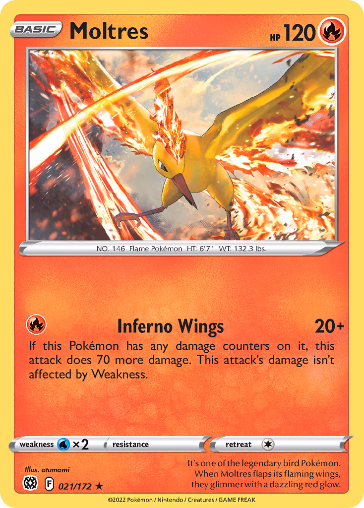 Moltres Pokemon card (021/172, Brilliant Stars)