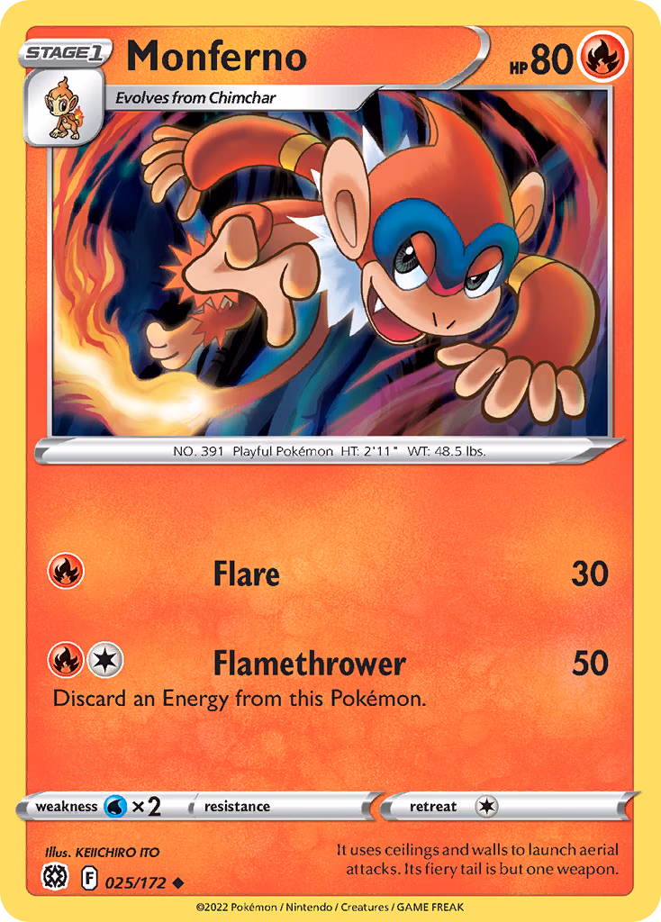 Monferno Pokemon card (025/172, Brilliant Stars)
