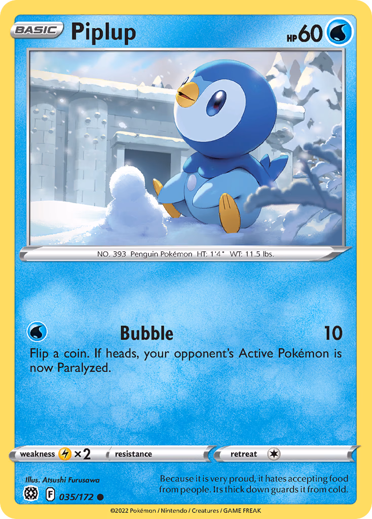 Piplup Pokemon card (035/172, Brilliant Stars)