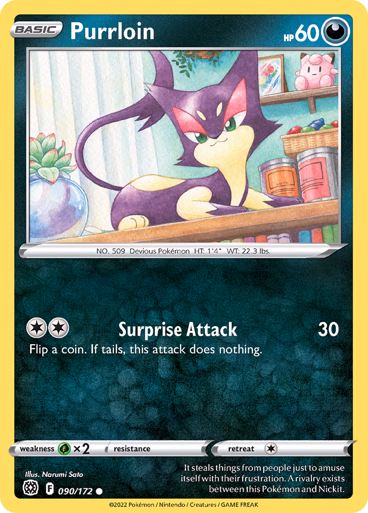 Purrloin Pokemon card (090/172, Brilliant Stars)