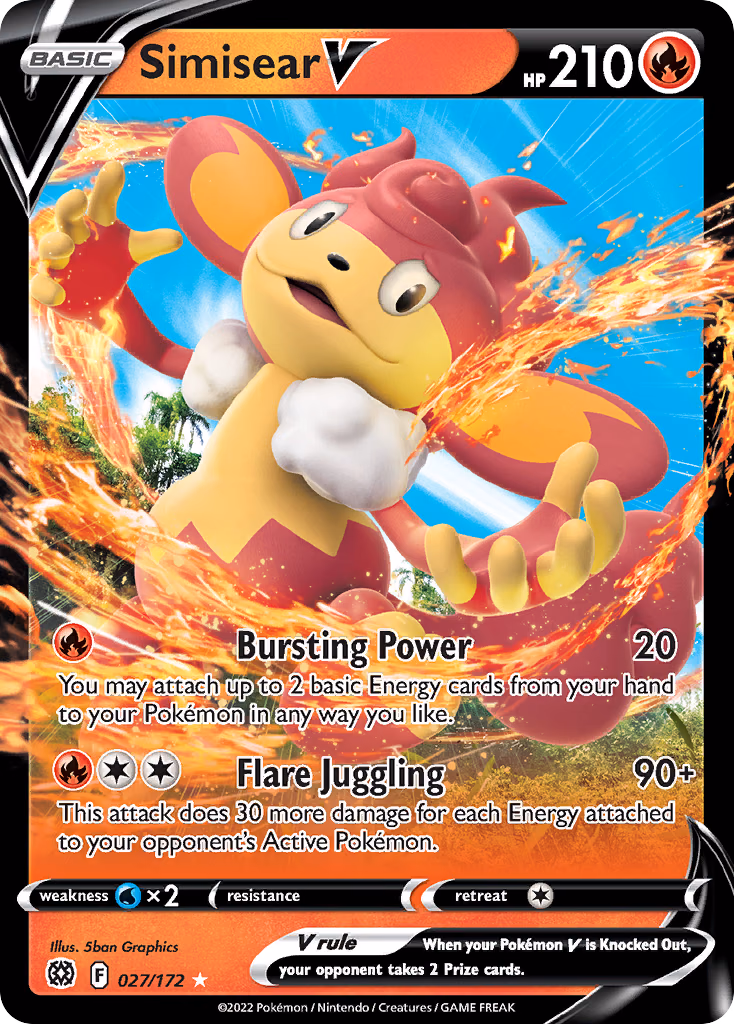 Simisear V Pokemon card (027/172, Brilliant Stars)