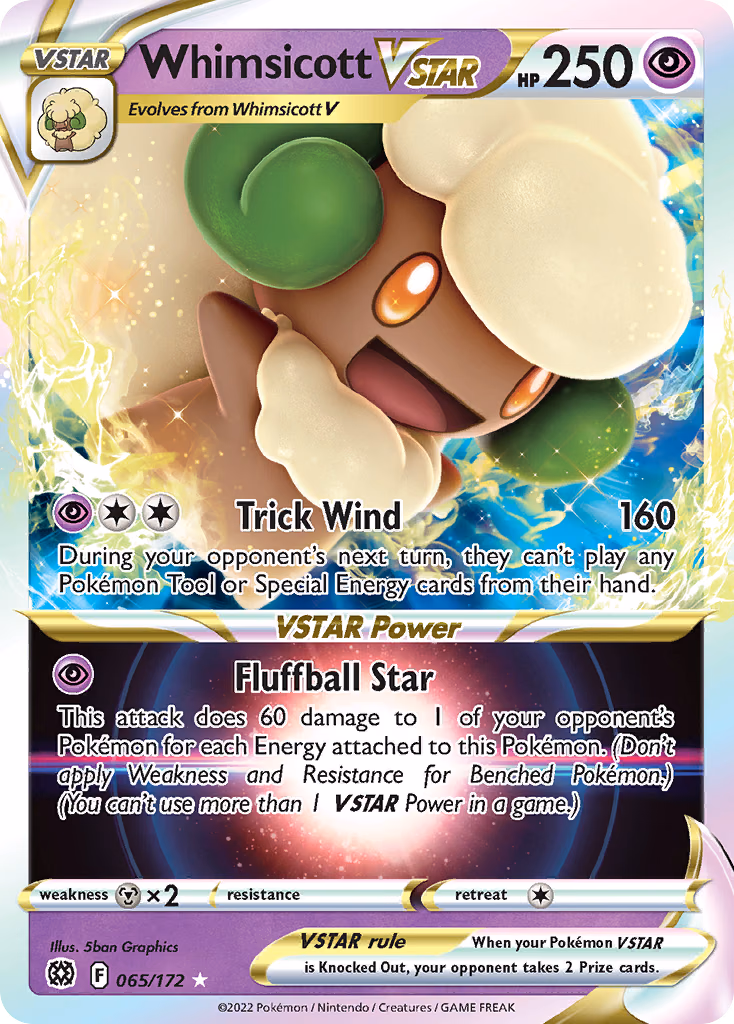 Whimsicott VSTAR Pokemon card (065/172, Brilliant Stars)