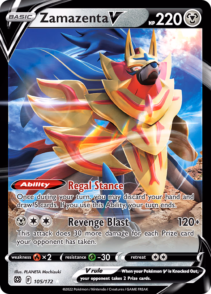 Zamazenta V Pokemon card (105/172, Brilliant Stars)
