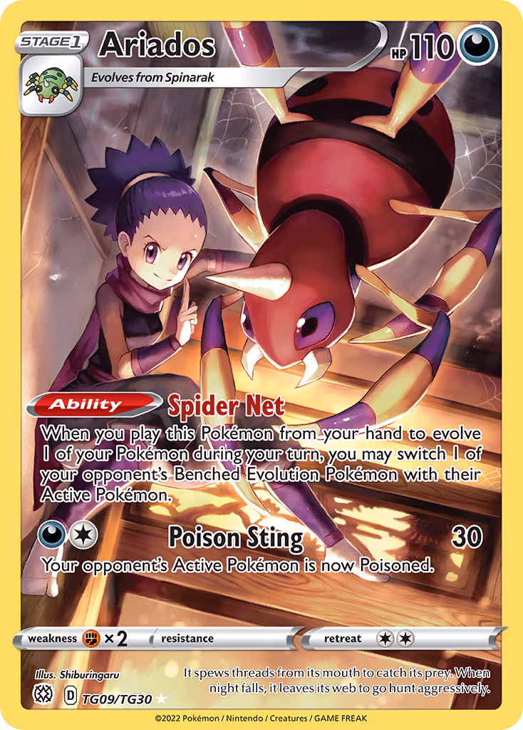 Ariados Pokemon card (TG09/TG30, Brilliant Stars Trainer Gallery)