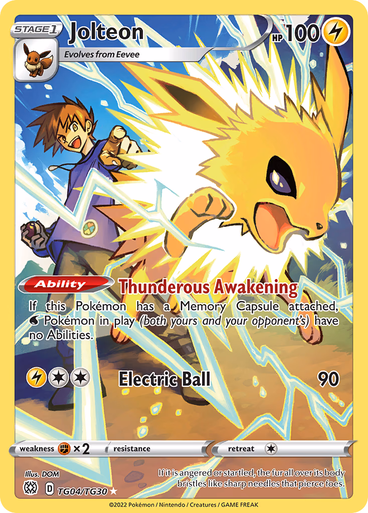 Jolteon Pokemon card (TG04/TG30, Brilliant Stars Trainer Gallery)