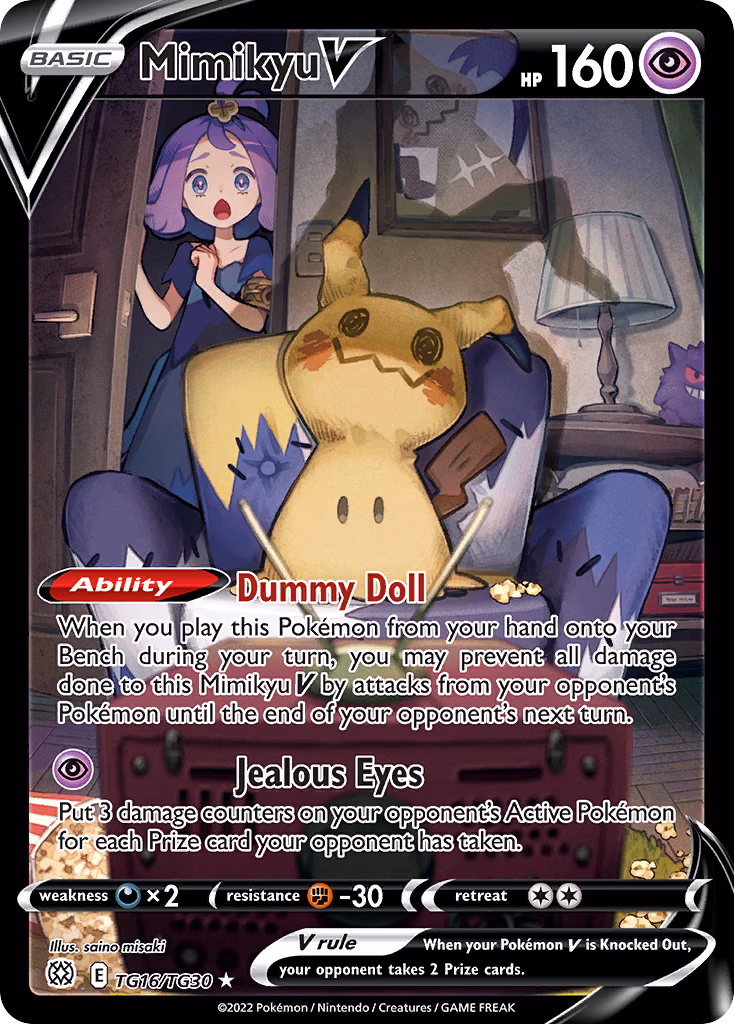 Mimikyu V Pokemon card (TG16/TG30, Brilliant Stars Trainer Gallery)