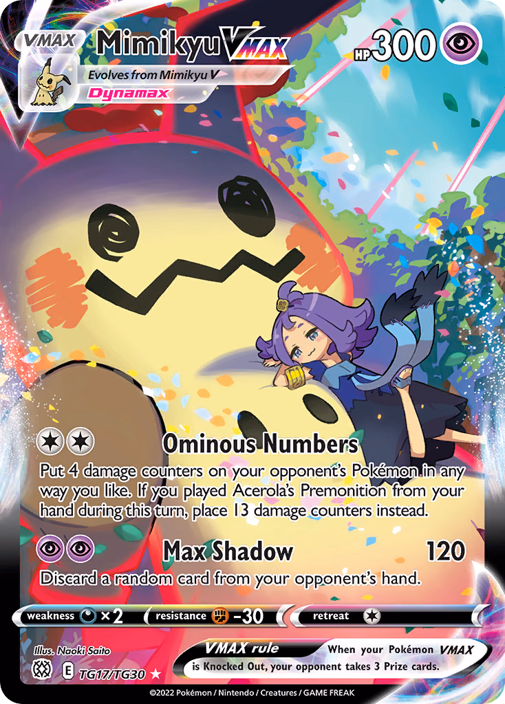 Mimikyu VMAX Pokemon card (TG17/TG30, Brilliant Stars Trainer Gallery)