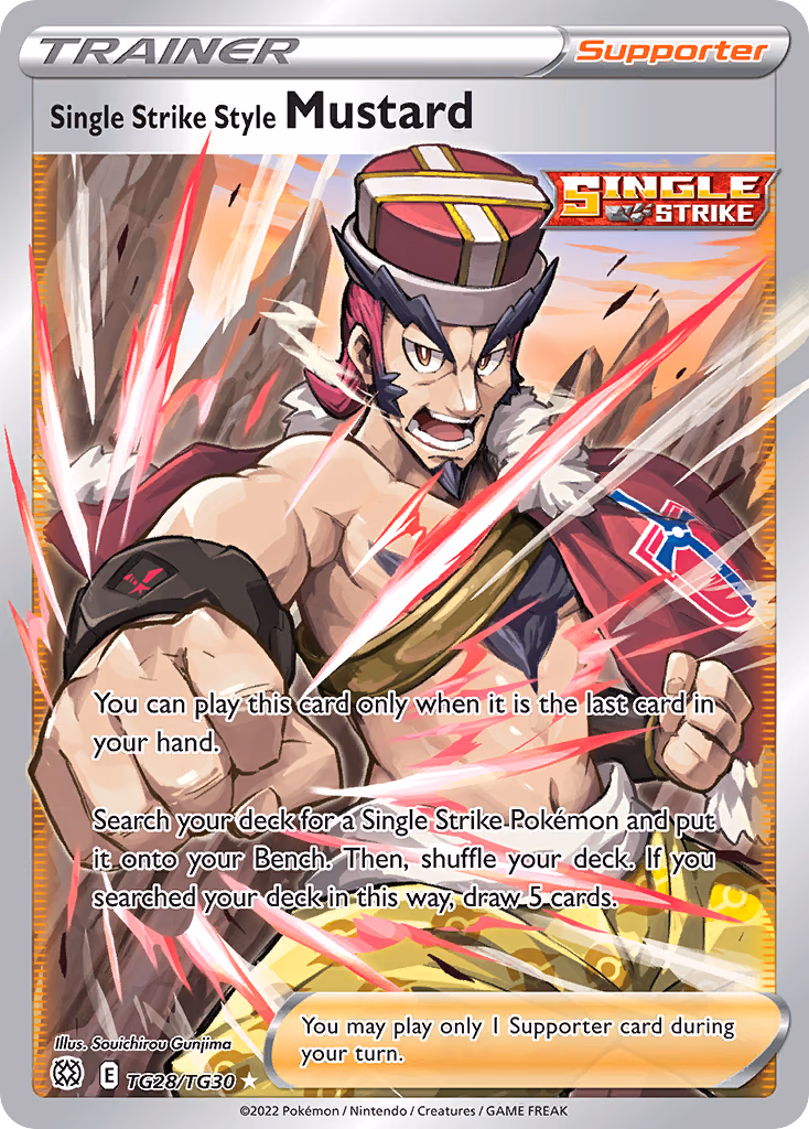 Single Strike Style Mustard Pokemon card (TG28/TG30, Brilliant Stars Trainer Gallery)