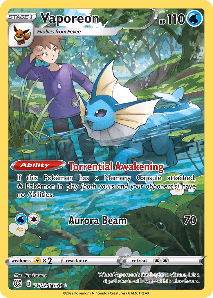 Vaporeon Pokemon card (TG02/TG30, Brilliant Stars Trainer Gallery)