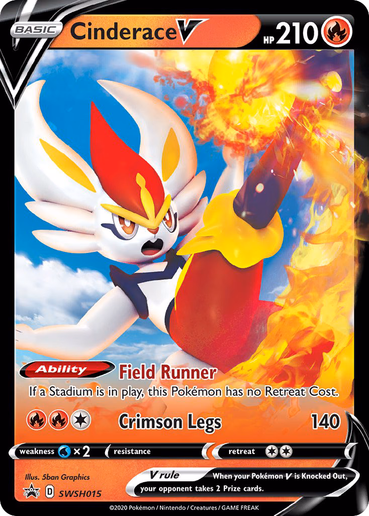 Cinderace V Pokemon card (SWSH015, SWSH Black Star Promos)