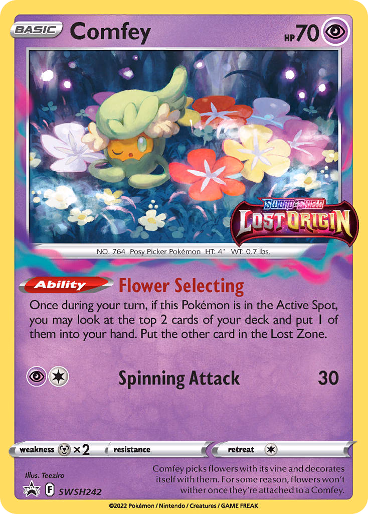 Comfey Pokemon card (SWSH242, SWSH Black Star Promos)