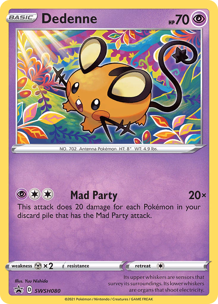Dedenne Pokemon card (SWSH080, SWSH Black Star Promos)