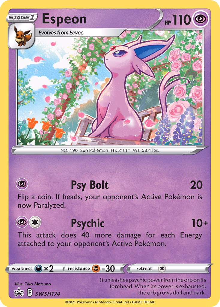 Espeon Pokemon card (SWSH174, SWSH Black Star Promos)