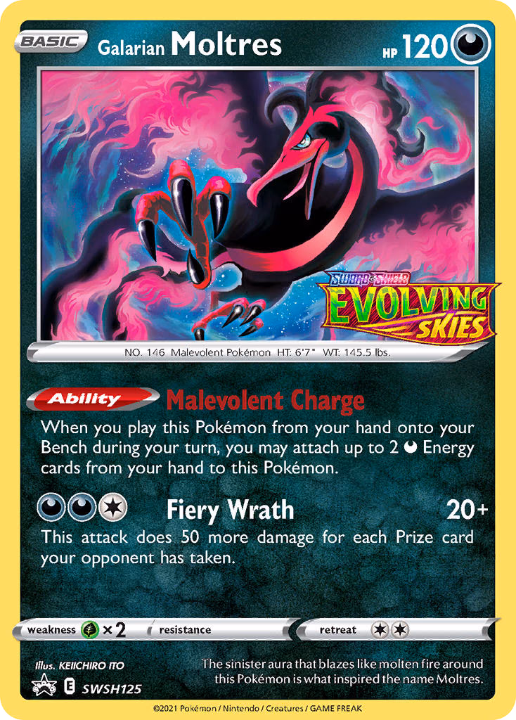 Galarian Moltres Pokemon card (SWSH125, SWSH Black Star Promos)