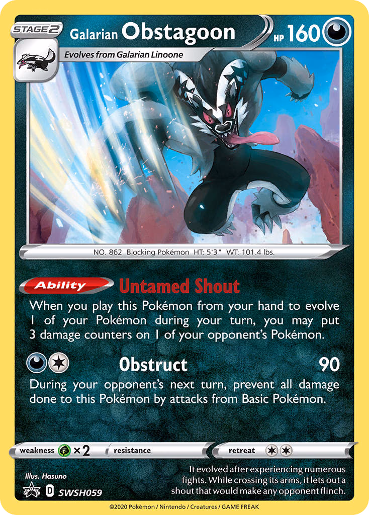 Galarian Obstagoon Pokemon card (SWSH059, SWSH Black Star Promos)