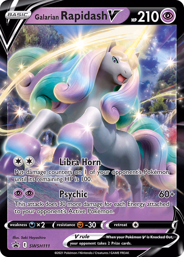 Galarian Rapidash V Pokemon card (SWSH111, SWSH Black Star Promos)