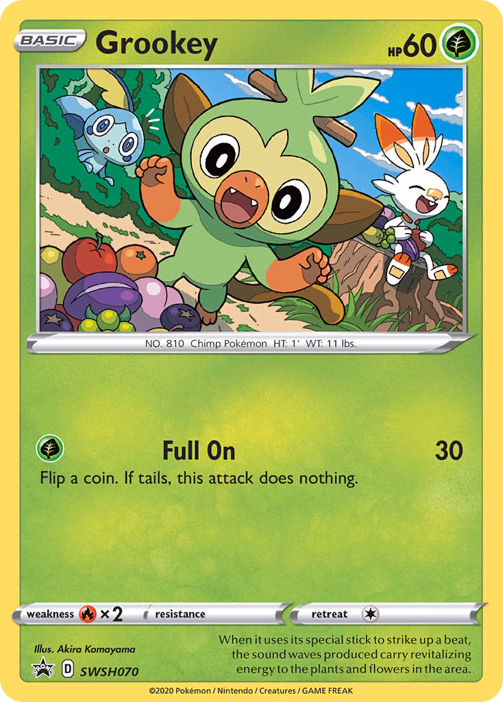 Grookey Pokemon card (SWSH070, SWSH Black Star Promos)