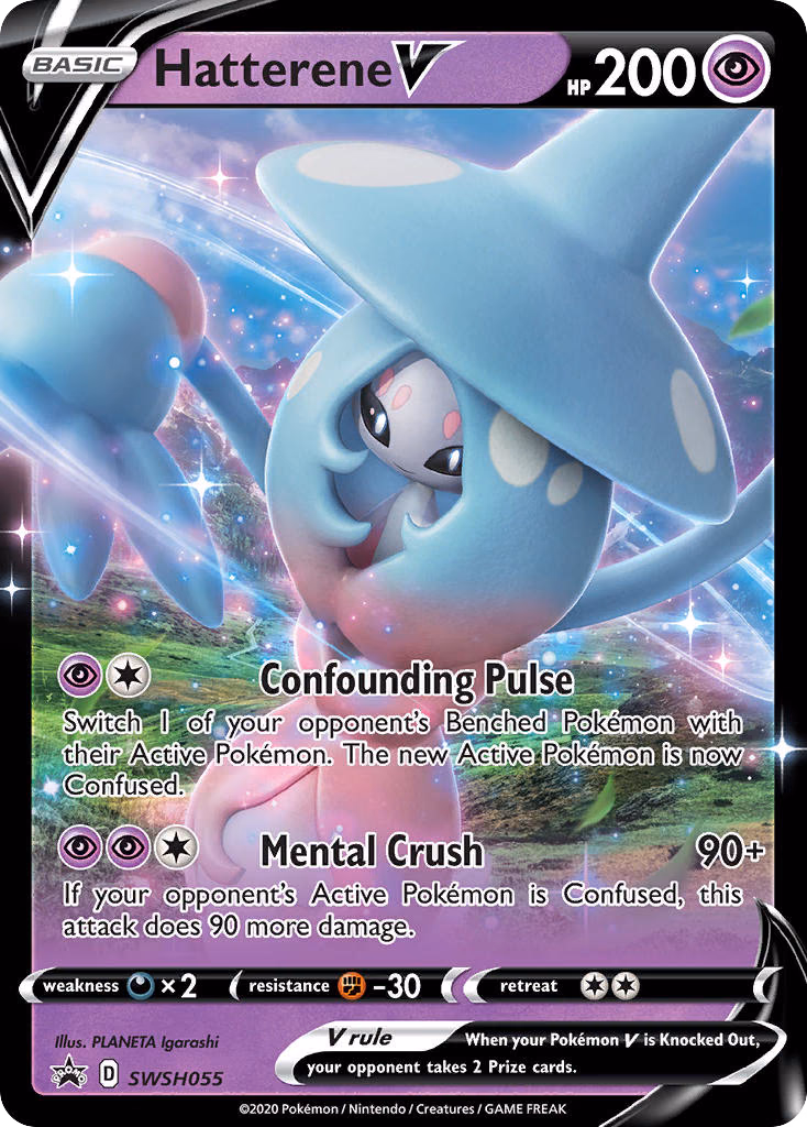Hatterene V Pokemon card (SWSH055, SWSH Black Star Promos)