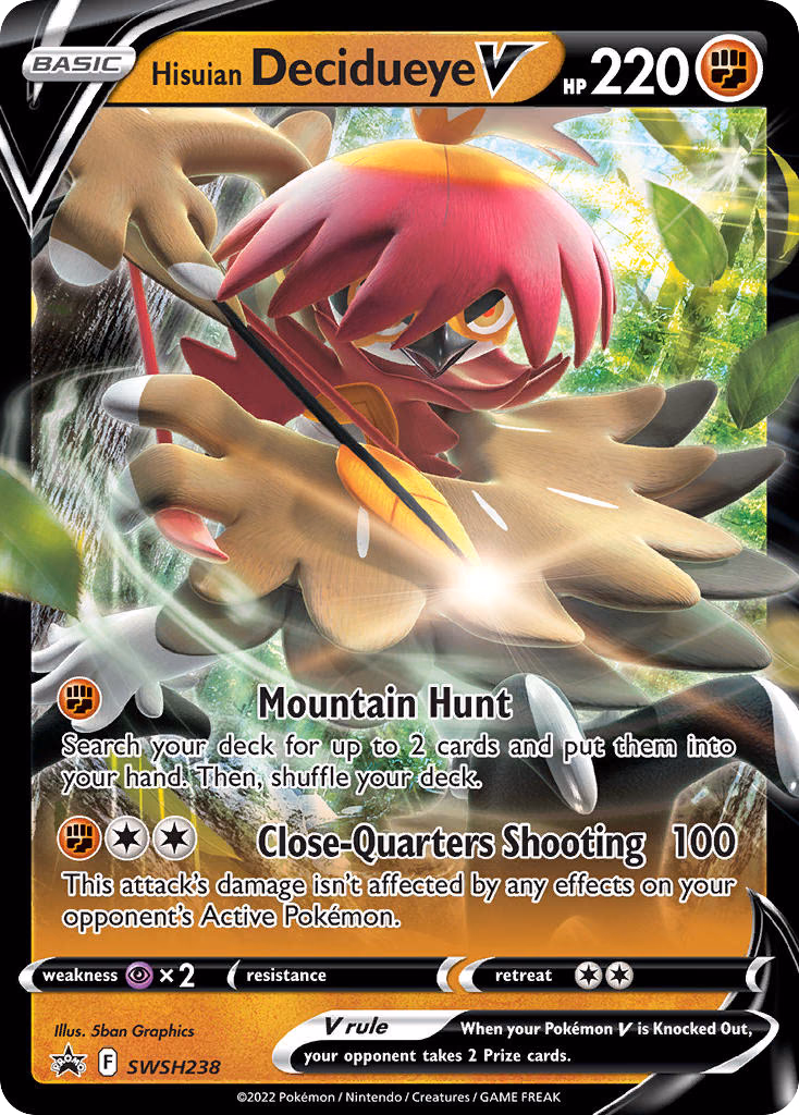 Hisuian Decidueye V Pokemon card (SWSH238, SWSH Black Star Promos)