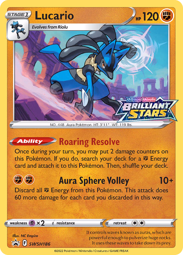 Lucario Pokemon card (SWSH186, SWSH Black Star Promos)