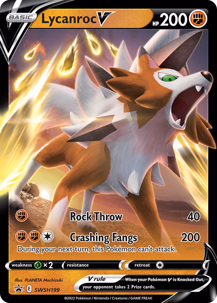 Lycanroc V Pokemon card (SWSH199, SWSH Black Star Promos)