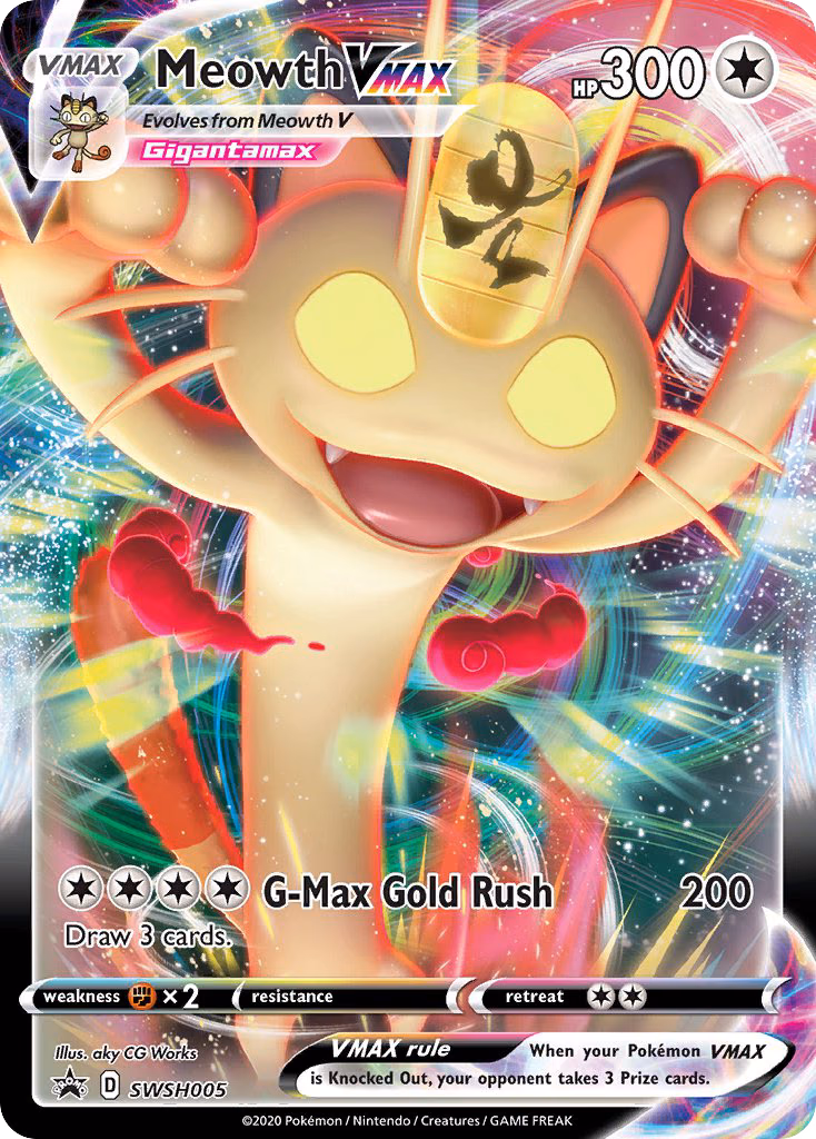 Meowth VMAX Pokemon card (SWSH005, SWSH Black Star Promos)