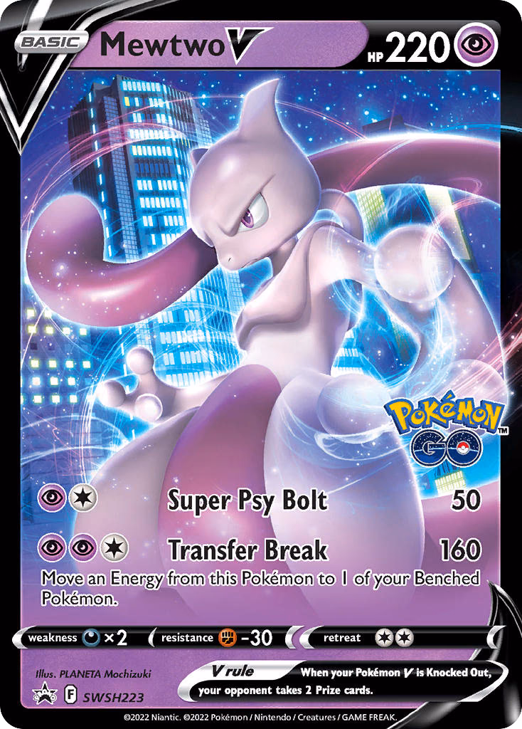 Mewtwo V Pokemon card (SWSH223, SWSH Black Star Promos)
