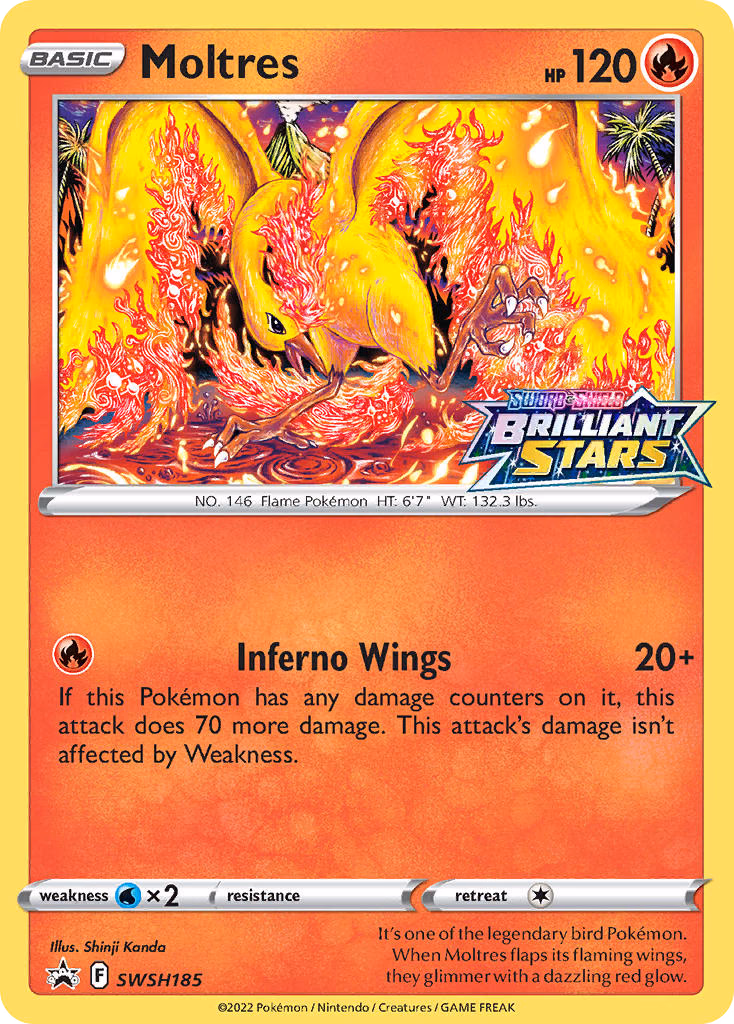 Moltres Pokemon card (SWSH185, SWSH Black Star Promos)