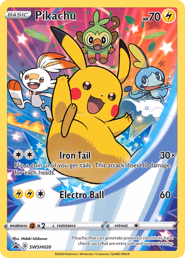 Pikachu Pokemon card (SWSH020, SWSH Black Star Promos)