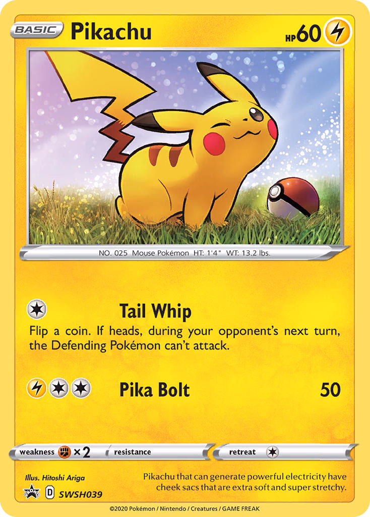 Pikachu Pokemon card (SWSH039, SWSH Black Star Promos)