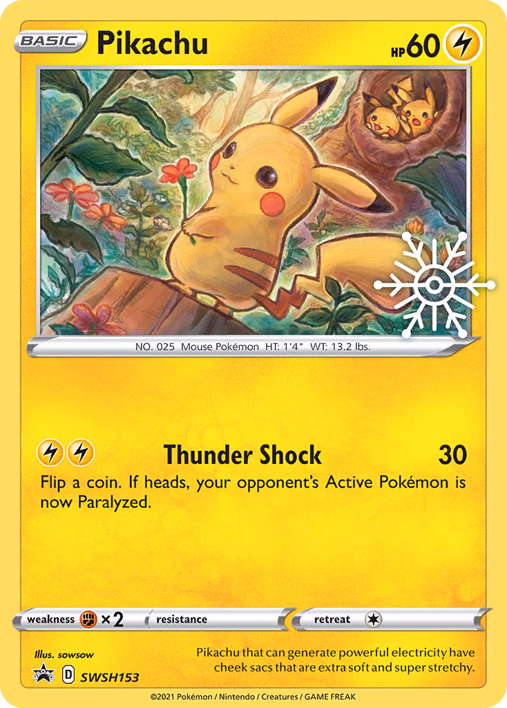 Pikachu Pokemon card (SWSH153, SWSH Black Star Promos)