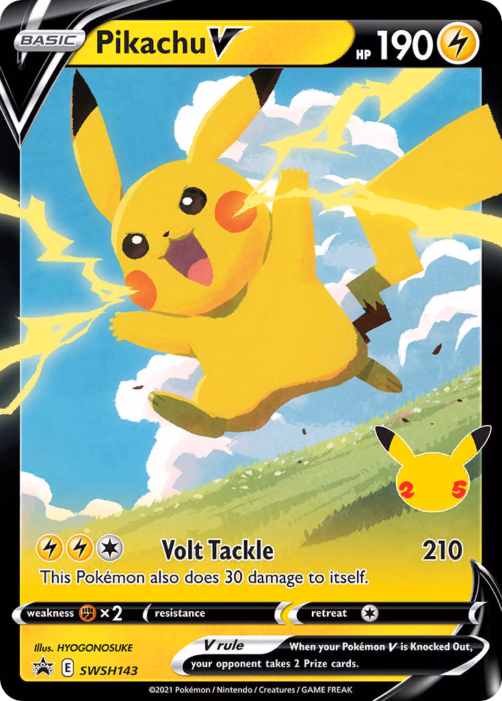 Pikachu V Pokemon card (SWSH143, SWSH Black Star Promos)