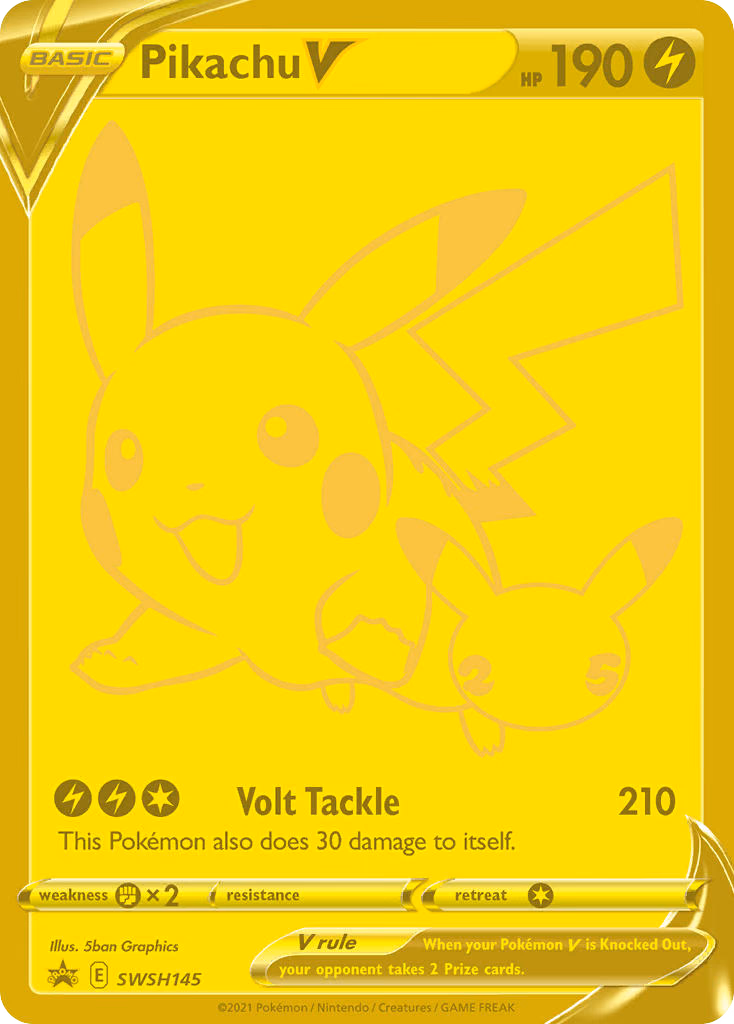 Pikachu V Pokemon card (SWSH145, SWSH Black Star Promos)
