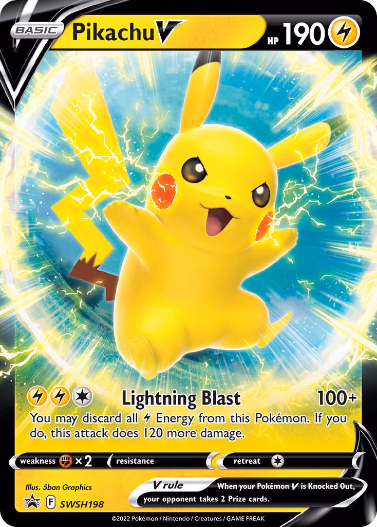 Pikachu V Pokemon card (SWSH198, SWSH Black Star Promos)
