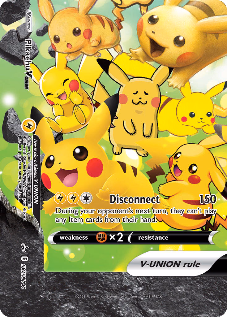 Pikachu V-UNION Pokemon card (SWSH141, SWSH Black Star Promos)