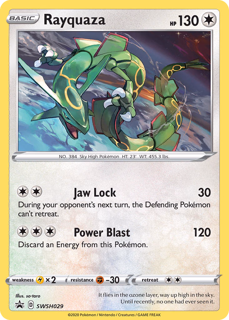 Rayquaza Pokemon card (SWSH029, SWSH Black Star Promos)