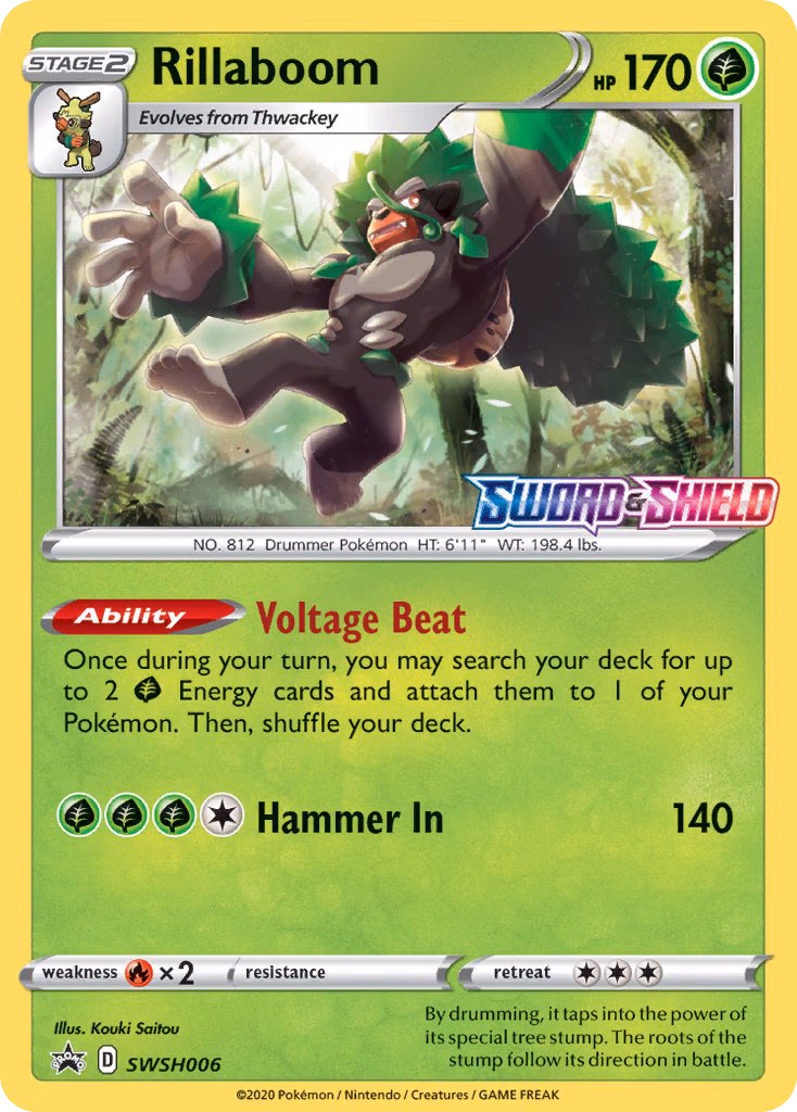 Rillaboom Pokemon card (SWSH006, SWSH Black Star Promos)