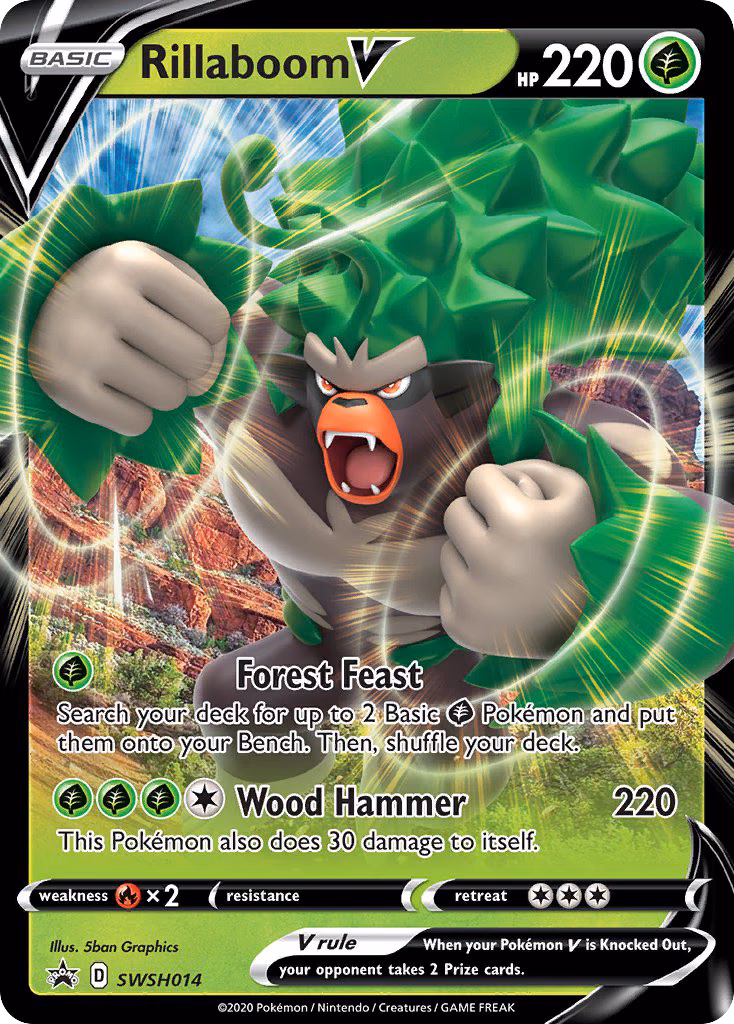 Rillaboom V Pokemon card (SWSH014, SWSH Black Star Promos)