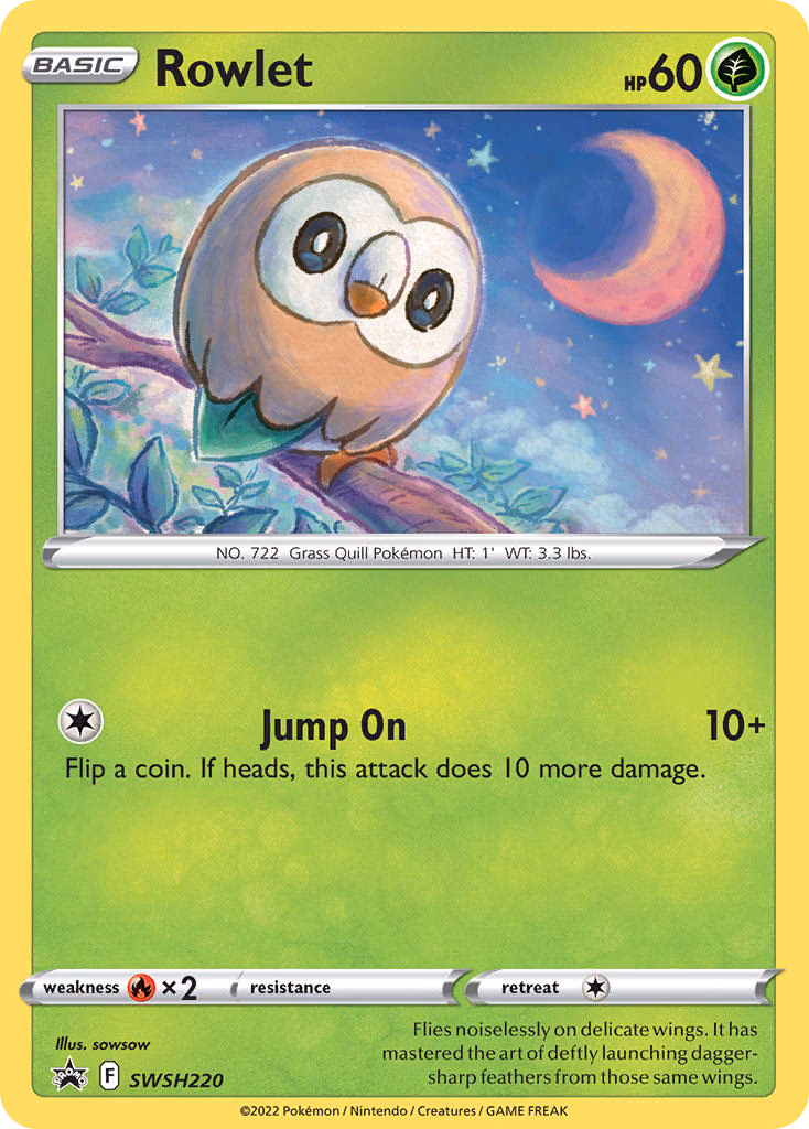 Rowlet Pokemon card (SWSH220, SWSH Black Star Promos)
