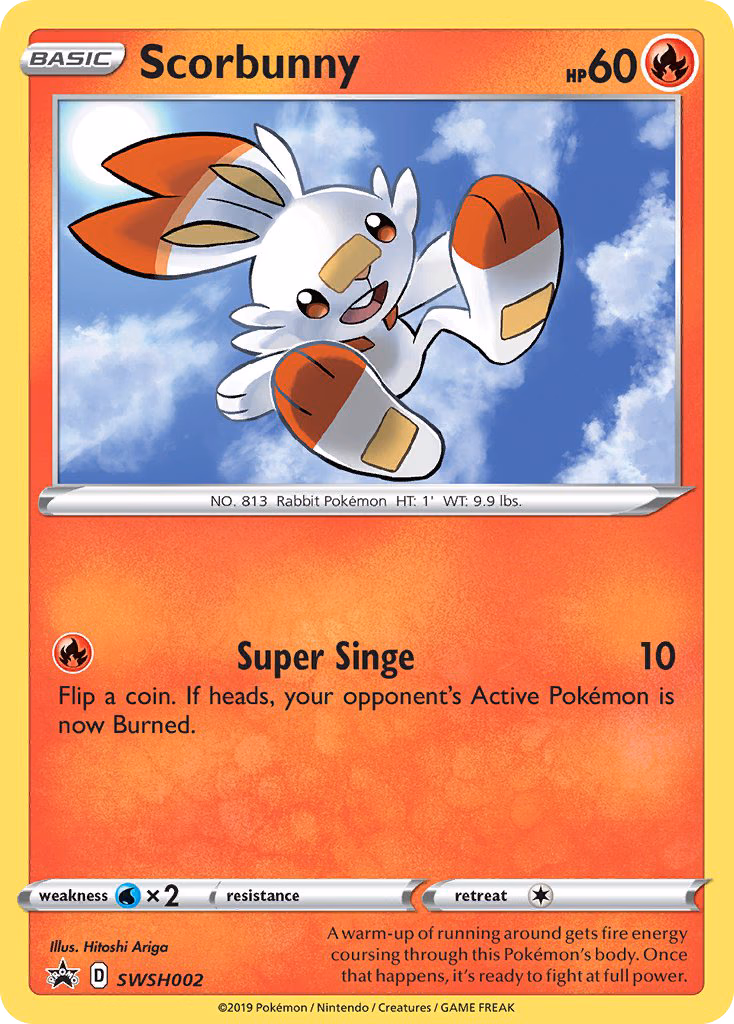 Scorbunny Pokemon card (SWSH002, SWSH Black Star Promos)
