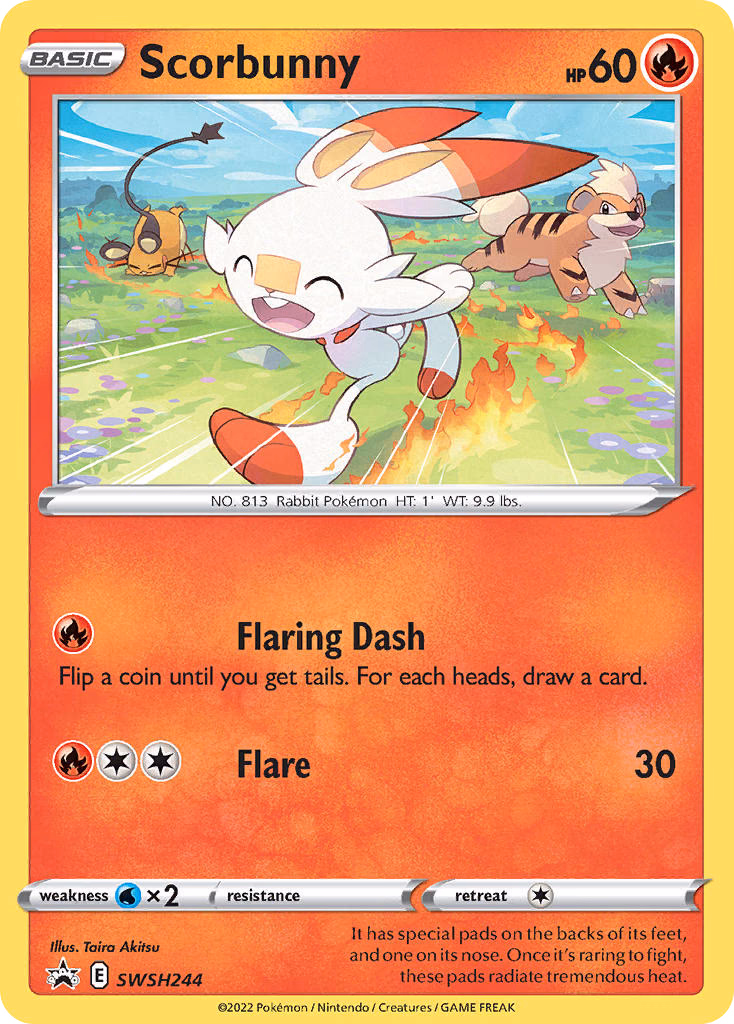 Scorbunny Pokemon card (SWSH244, SWSH Black Star Promos)