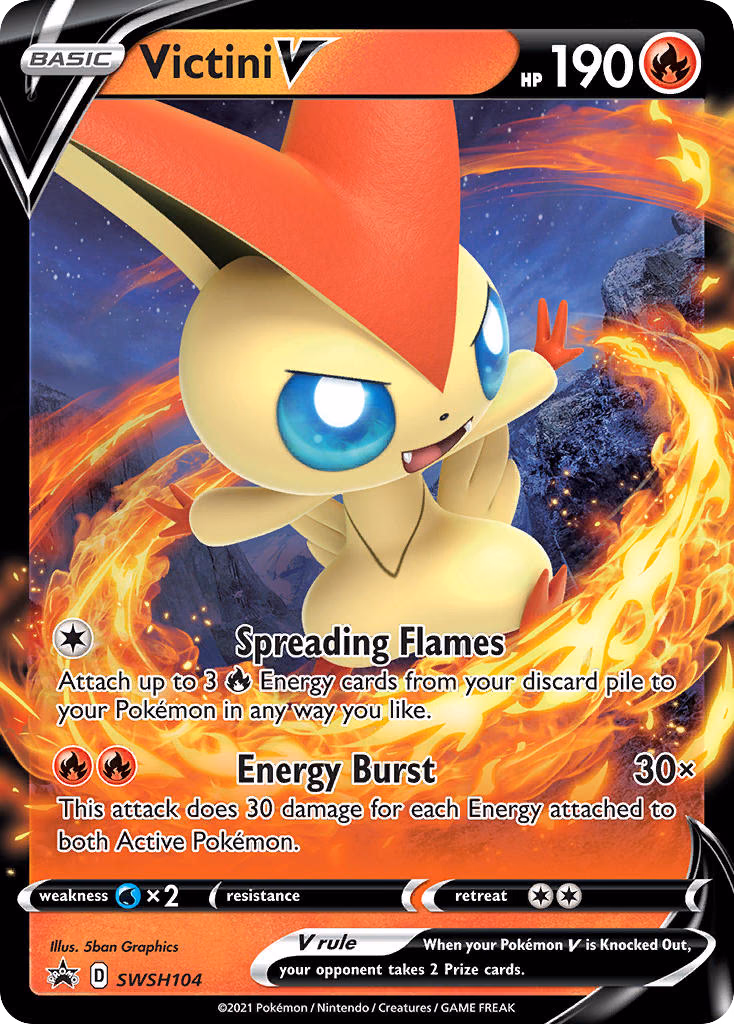 Victini V Pokemon card (SWSH104, SWSH Black Star Promos)