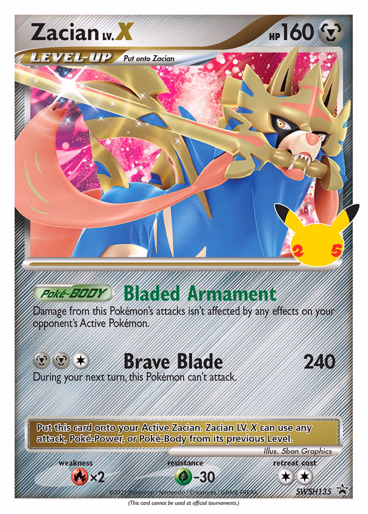 Zacian LV.X Pokemon card (SWSH135, SWSH Black Star Promos)