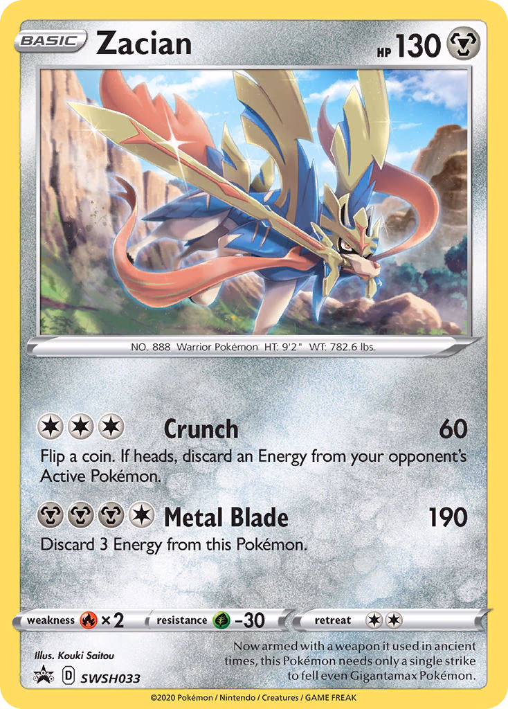 Zacian Pokemon card (SWSH033, SWSH Black Star Promos)
