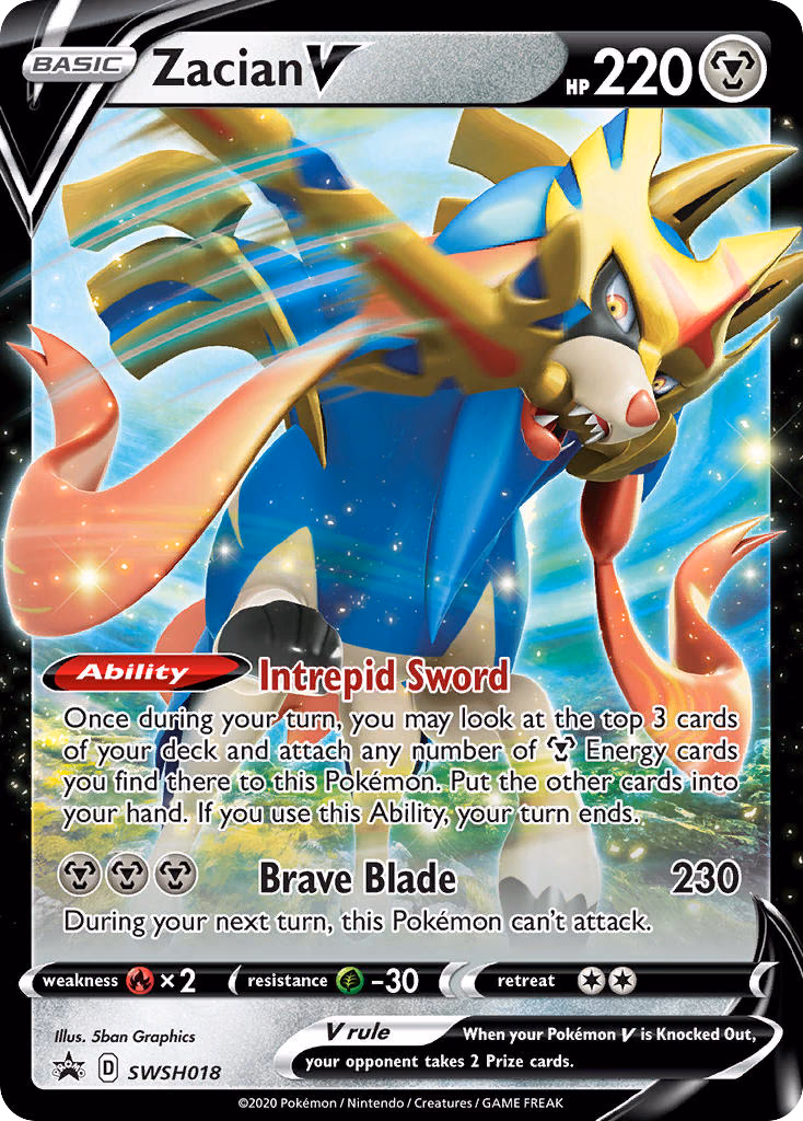Zacian V Pokemon card (SWSH018, SWSH Black Star Promos)