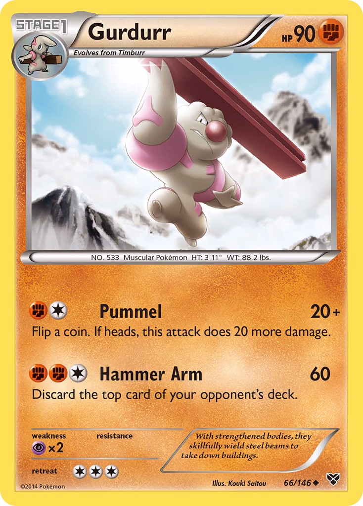 Gurdurr Pokemon card (66/146, XY)