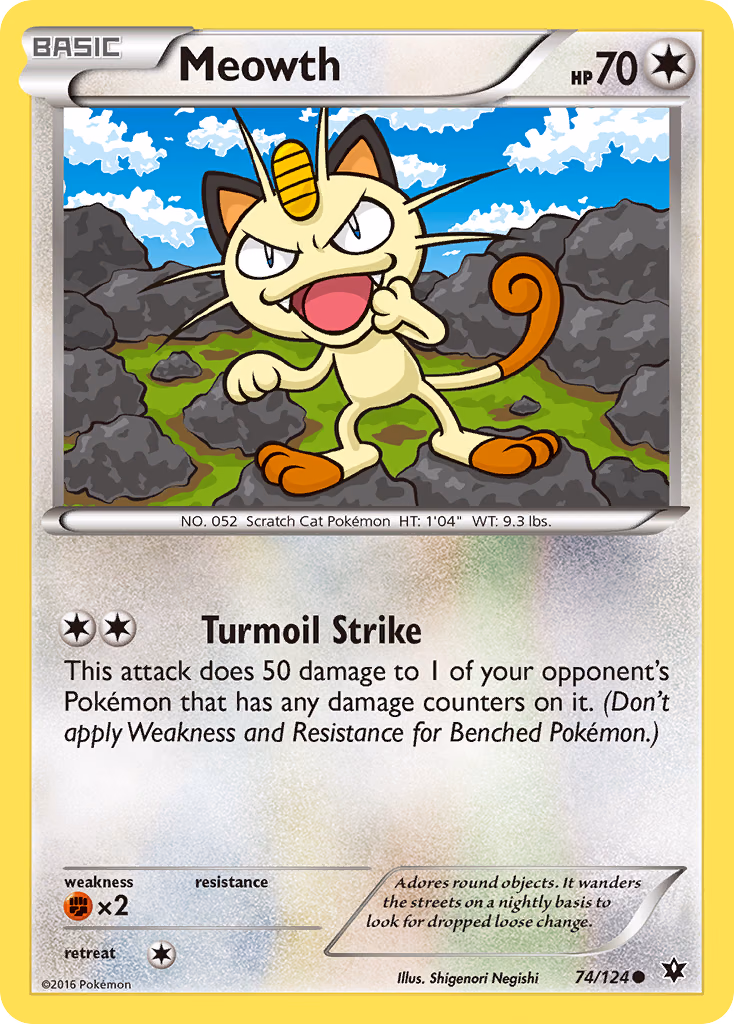 Meowth Pokemon card (74/124, Fates Collide)